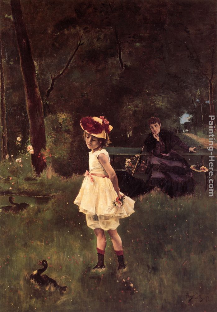 La Fillette au Canard painting - Alfred Stevens La Fillette au Canard art painting